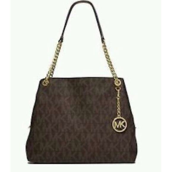 Michael Kors Jet Set Signature LG shoulder tote handbag w/ gold. 13"x10"x6.5" - Picture 2 of 12